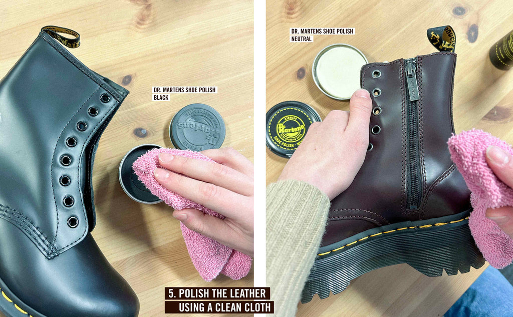 Using Dr Martens Shoe Polish in Black and Neutral on leather boots