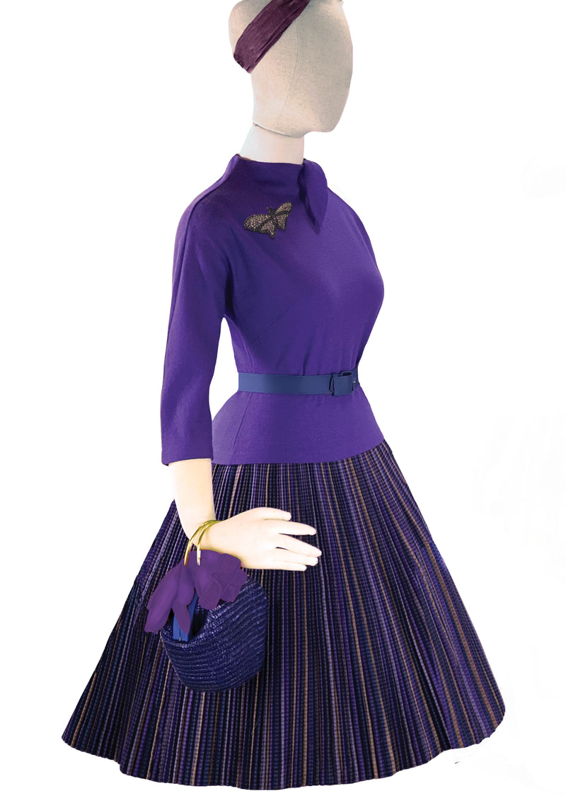 Stylish Designer 1950s Purple Wool Top 