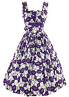 Vintage 1950s Purple and White Stained Glass Print Dress- New!