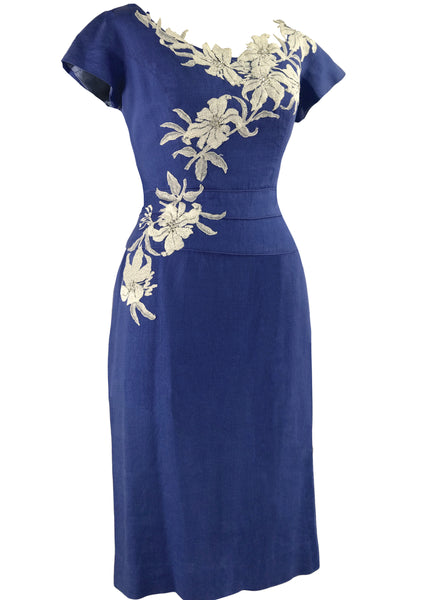 cobalt blue linen dress