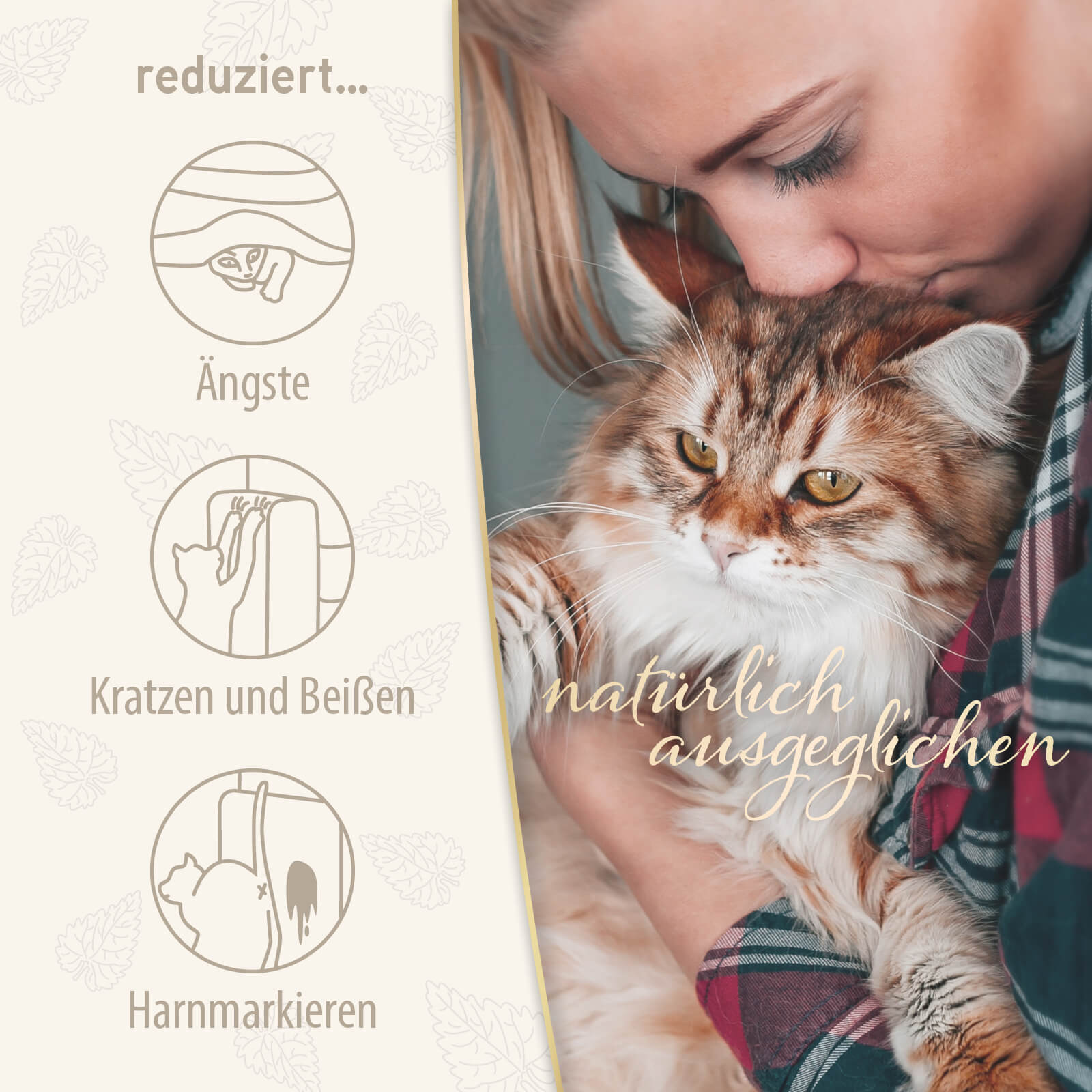 Frau kuschelt mit Katze mit der Schrift 