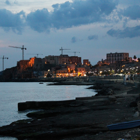 Night view of sea and rocks