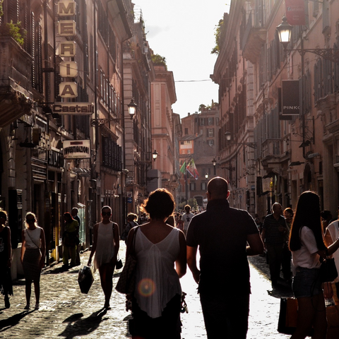 Naples with people roaming in the street