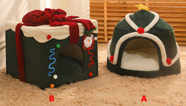 super soft Christmas cat bed display