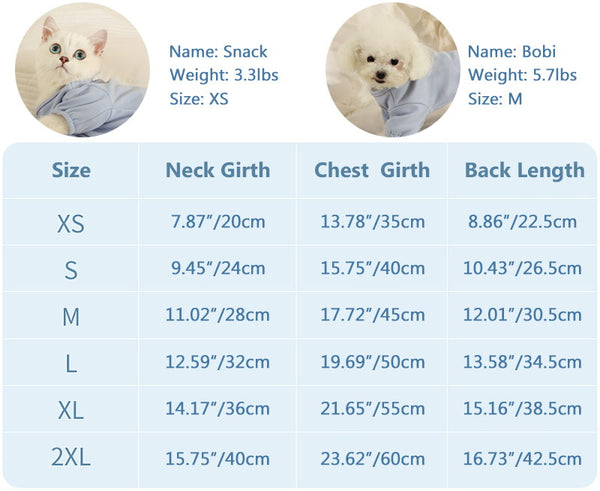 dog cat recovery suit size chart
