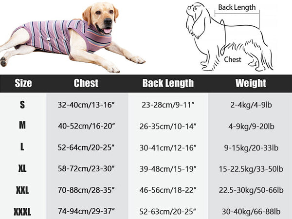 dog recovery suit size chart