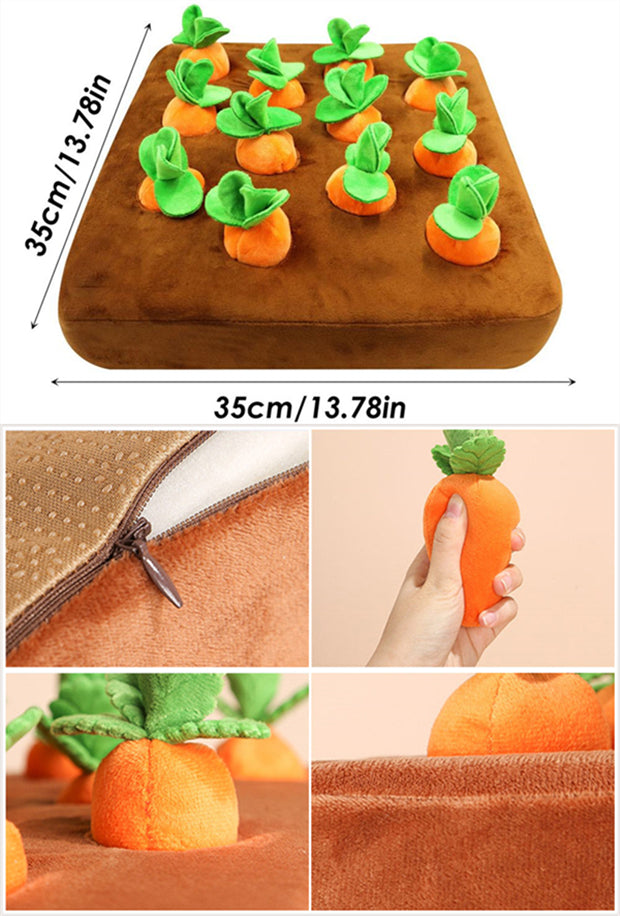 IVVIQQ Interactive Dog Toys，Squeak Carrot Snuffle Mat for Dogs Plush Puzzle  Toys 2 in 1 Non-Slip Nosework Feed Games for Pet Stress Relief with 12