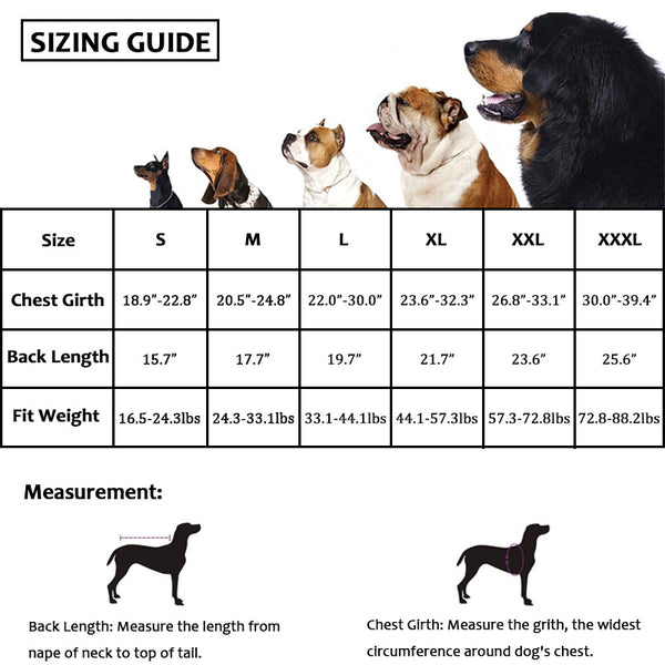 eaterproof dog reflective vest size chart