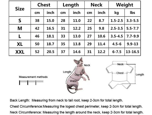 high quality dog cat hoodies size chart