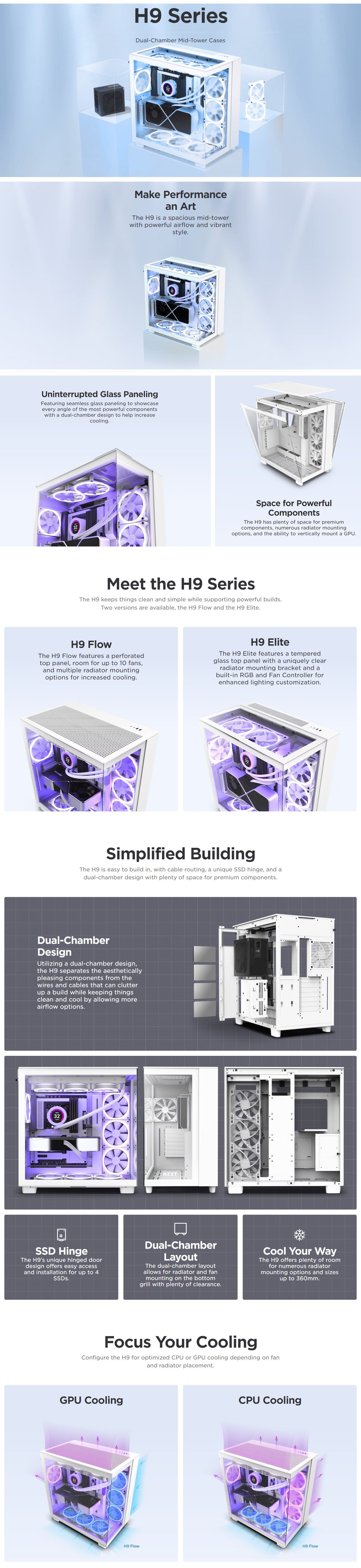 NZXT H9 Flow Dual-Chamber Tempered Glass ATX Mid-Tower Gaming PC Case