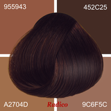 Dark Brown Organic Hair Color Sample. Dark Skin Tone.