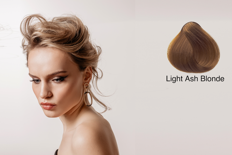 Organic light ash blonde hair color image.