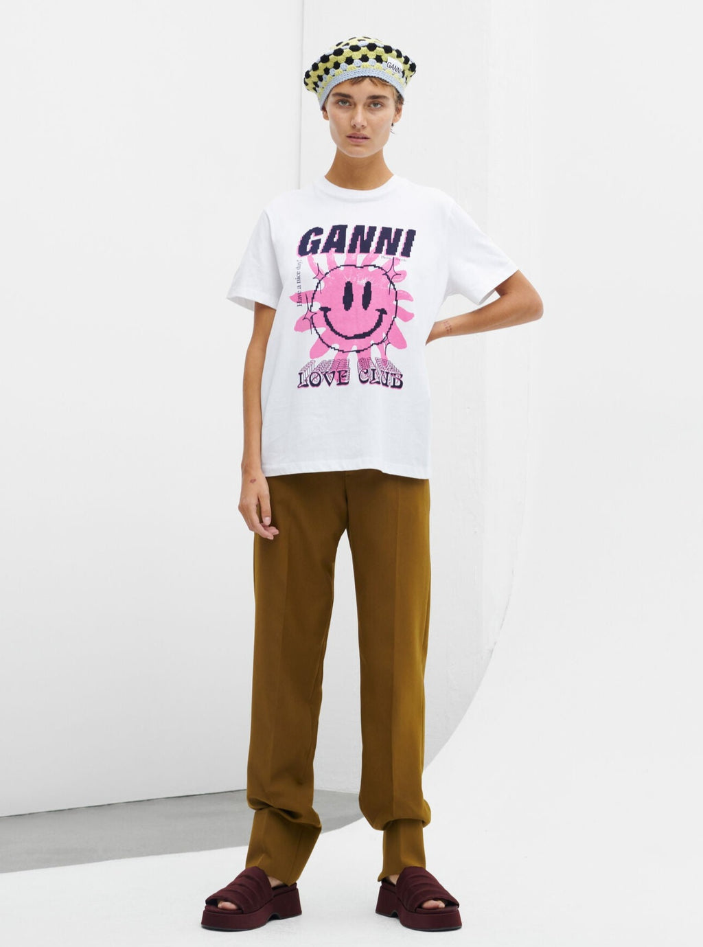 GANNI Grey Smiley T-Shirt GANNI