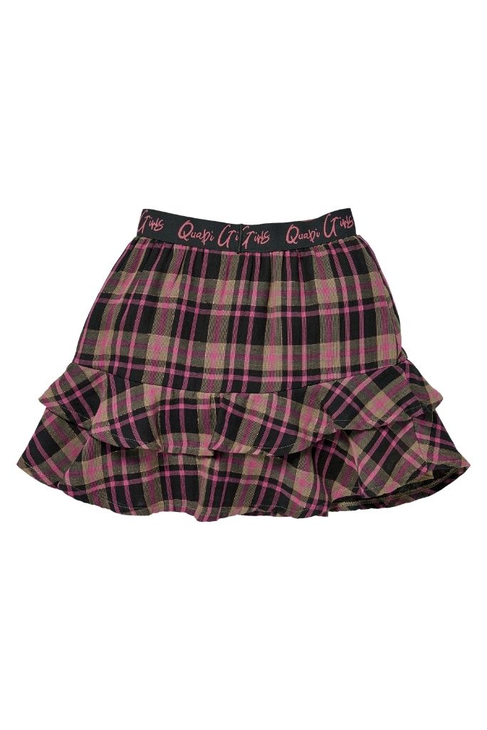 B.NOSY Girls Layered Pink Ruffle Check Skirt | Designer Skirt
