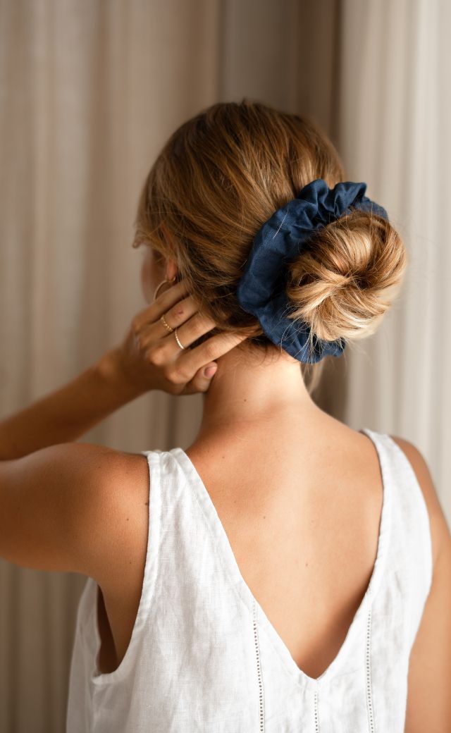 Jumbo Linen Scrunchie Ink Blue