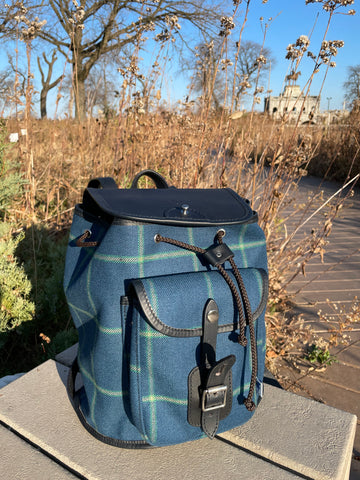 The Janie Backpack in Struie Tweed, pictured outdoors in Fall
