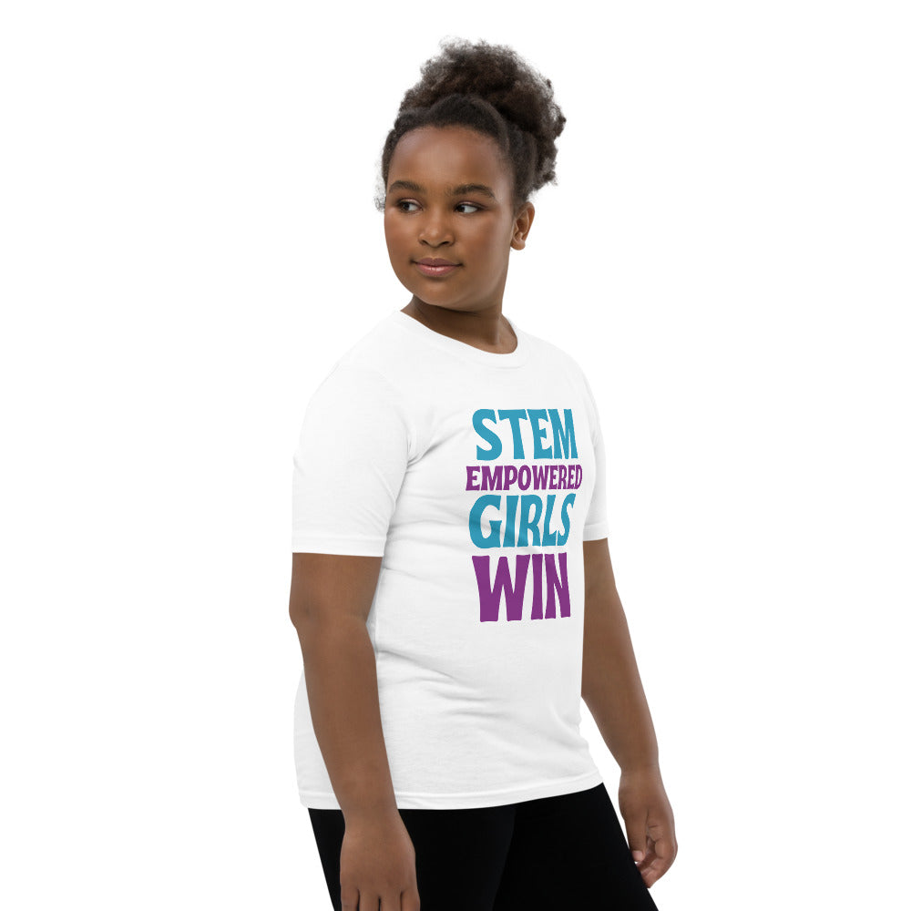 STEM Empowered Girls Win Short Sleeve Kids T-Shirt (White/Color)