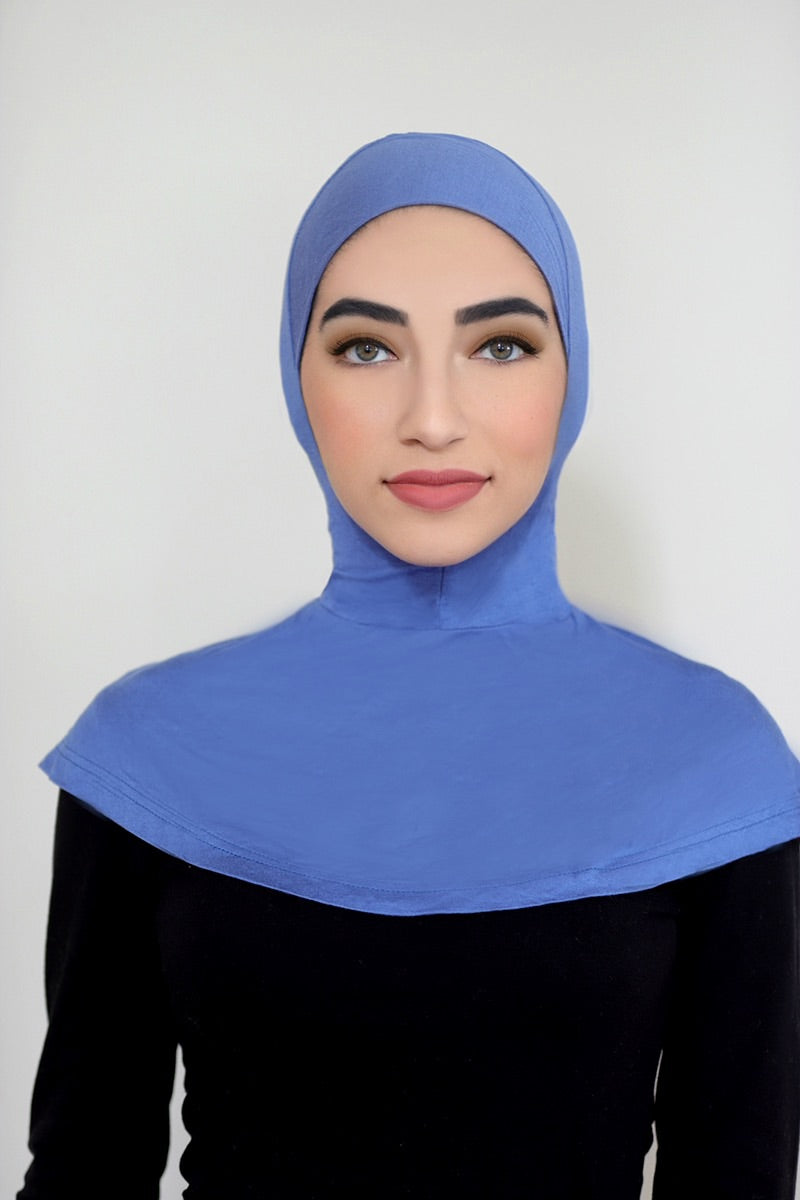 Lace Elastic Shirred With Snap Button Ninja Instant Hijab Practical  Scarf-Navy Blue