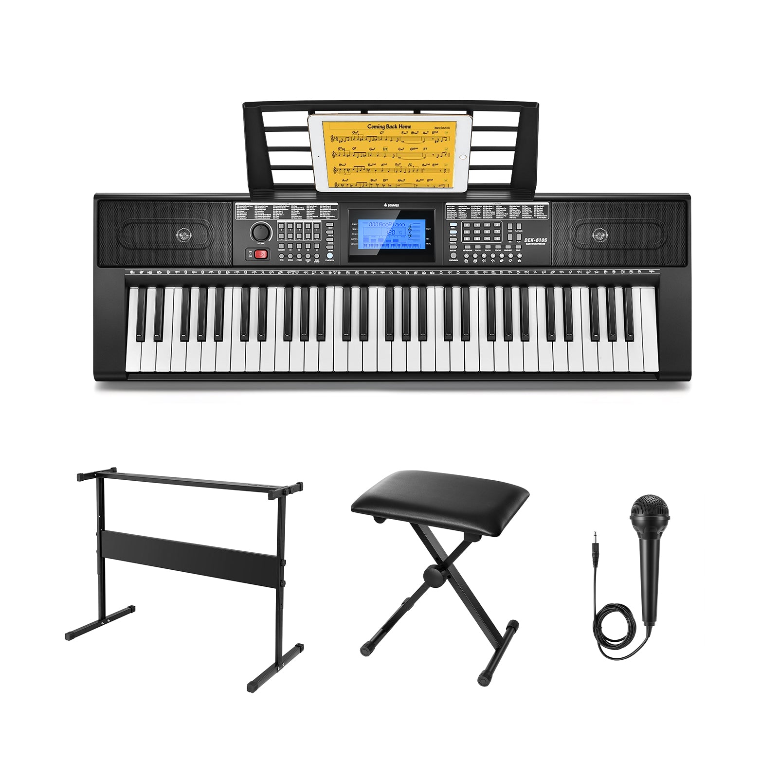 Donner DEK-610S Home Keyboards 61 Key Electronic Piano Black Set at Donner
