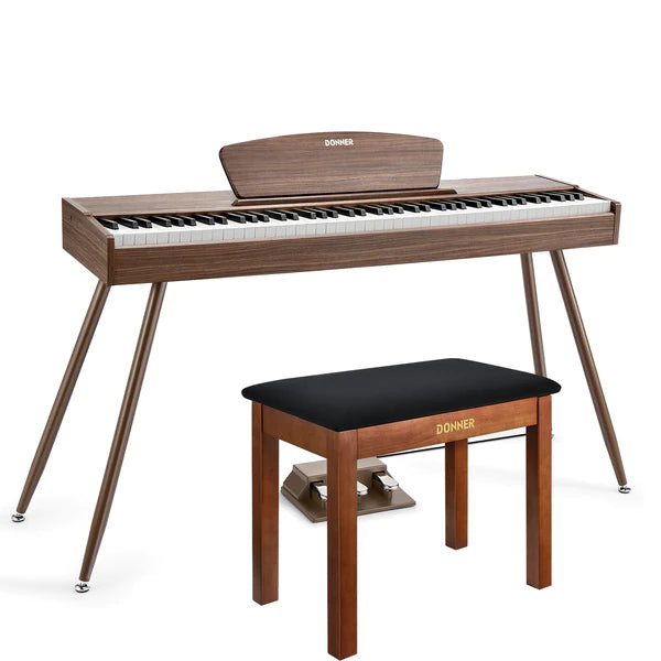 Donner DDP-80 Wooden Style 88 Key Weighted Digital Piano with Stand & 3 Pedal, Walnut / Piano... at Donner