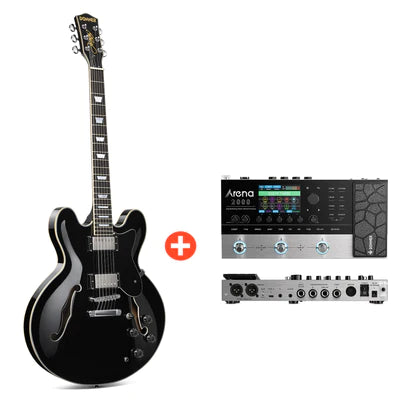 Donner DJP-1000 39 inch JAZZ LP Electric Guitar, Black / Guitar + Effect Pedal at Donner