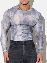 Mens Tie-Dye Mesh Fitted Long-Sleeve T-Shirt SKUK93683 Nav Image 1