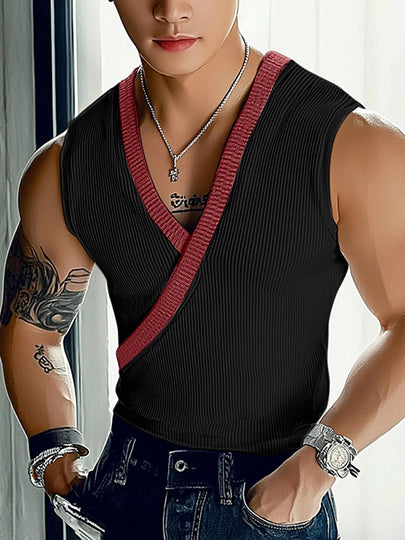 Mens Knit Ribbed Color-Blocked Tank SKUL04168 Image 1