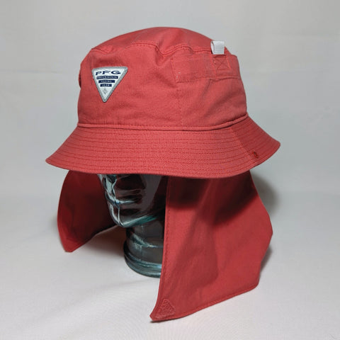 A red bucket hat made from a Columbia PFG jacket created by Yew Supply Co.