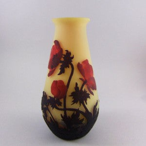 ミューラー兄弟　リュネヴィル　フランス製　カメオ彫り 赤いケシ文　花瓶