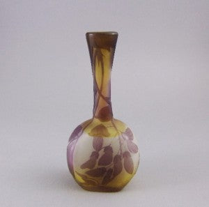 エミールガレ　藤花文　カメオガラス　バンジョー型　花瓶