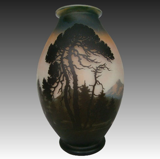 ミューラー兄弟　フランス製　カメオガラス　山と湖水の風景文　花瓶