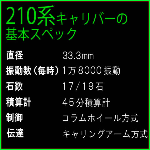 アンジェラス　キャリバー210基本スペック