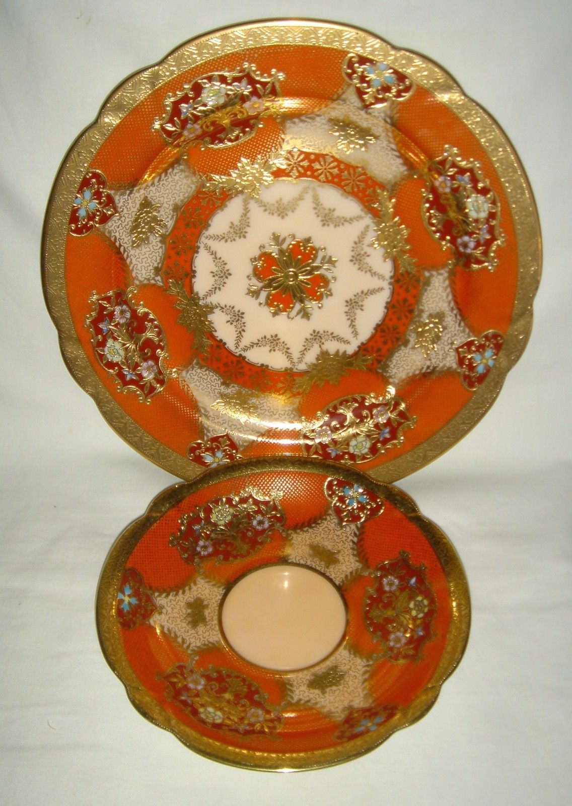 オールドノリタケ　金彩とオレンジの陶器３点セット