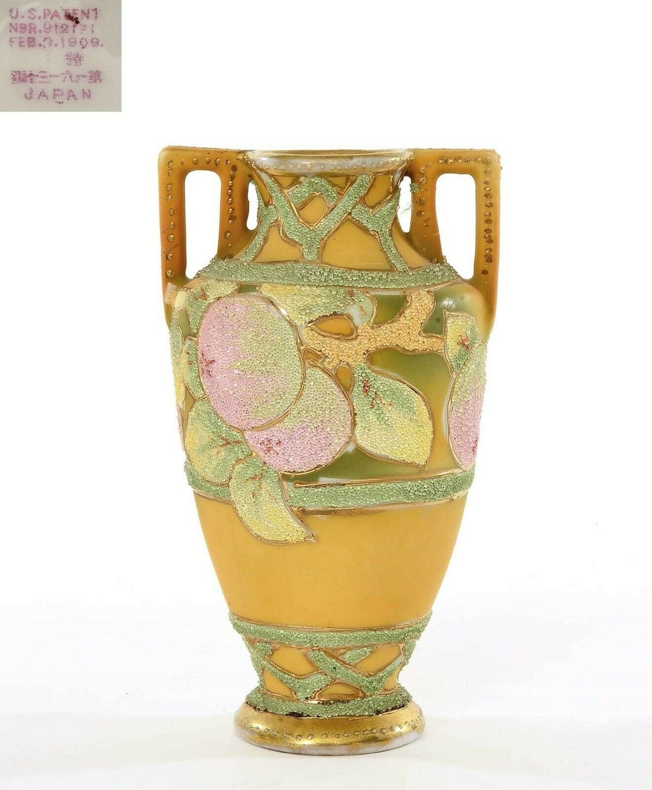オールドノリタケ　コラレン技法の桃が描かれた花瓶
