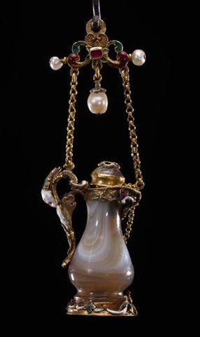 瑪瑙、金、宝石のペンダントとして着用することを意図した小さな香水ボトル