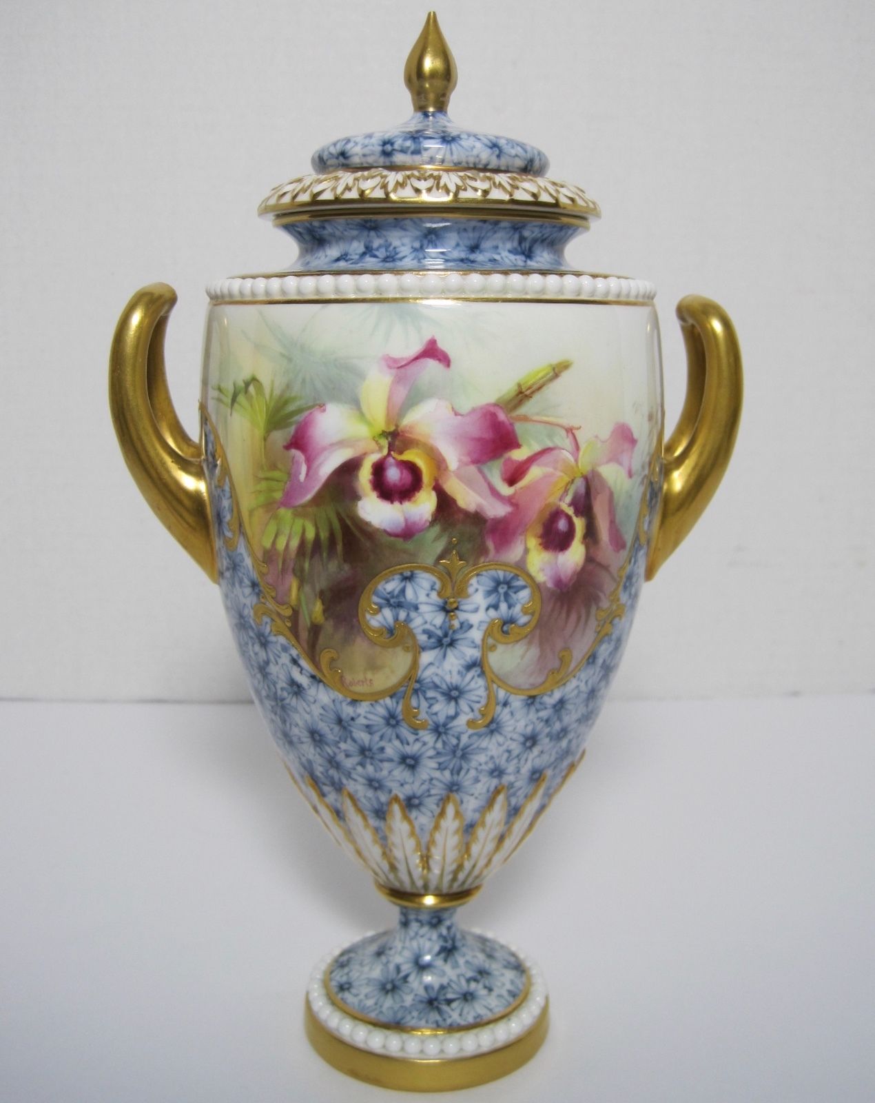 アンティーク　ロイヤルウースター1903年　FRANK ROBERTS ハンドペイント　蘭の花瓶