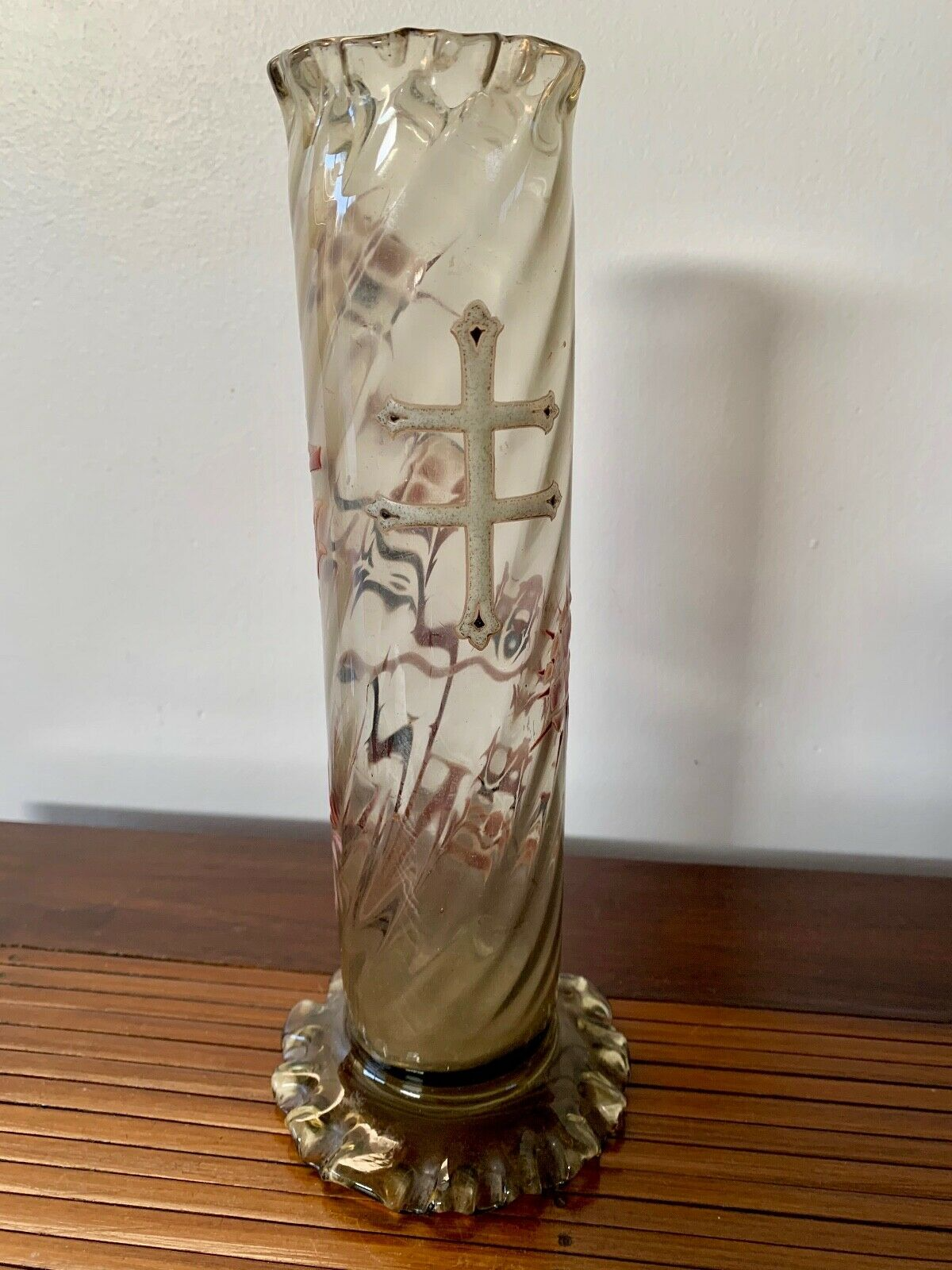 フランセ製　アンティークガラスエナメル花瓶　v