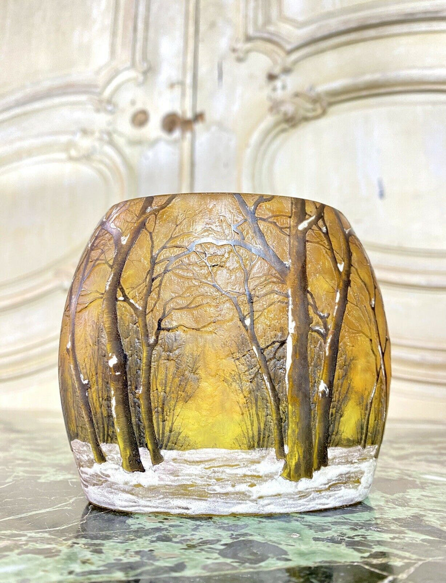ドーム兄弟(Daum Nancy) 冬景色の花瓶 – アンティークテーブルウェア
