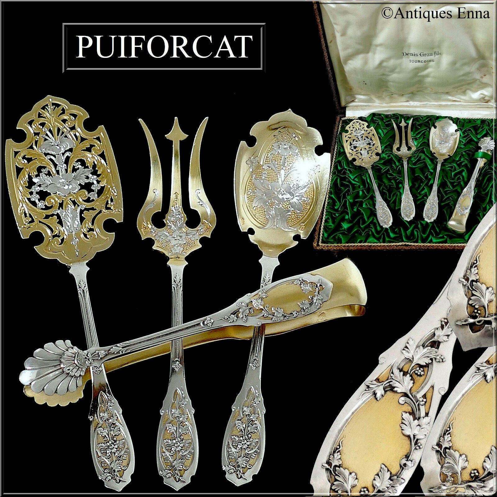 ピュイフォルカ Puiforcat 純銀 スプーン 12本セット 金メッキ-