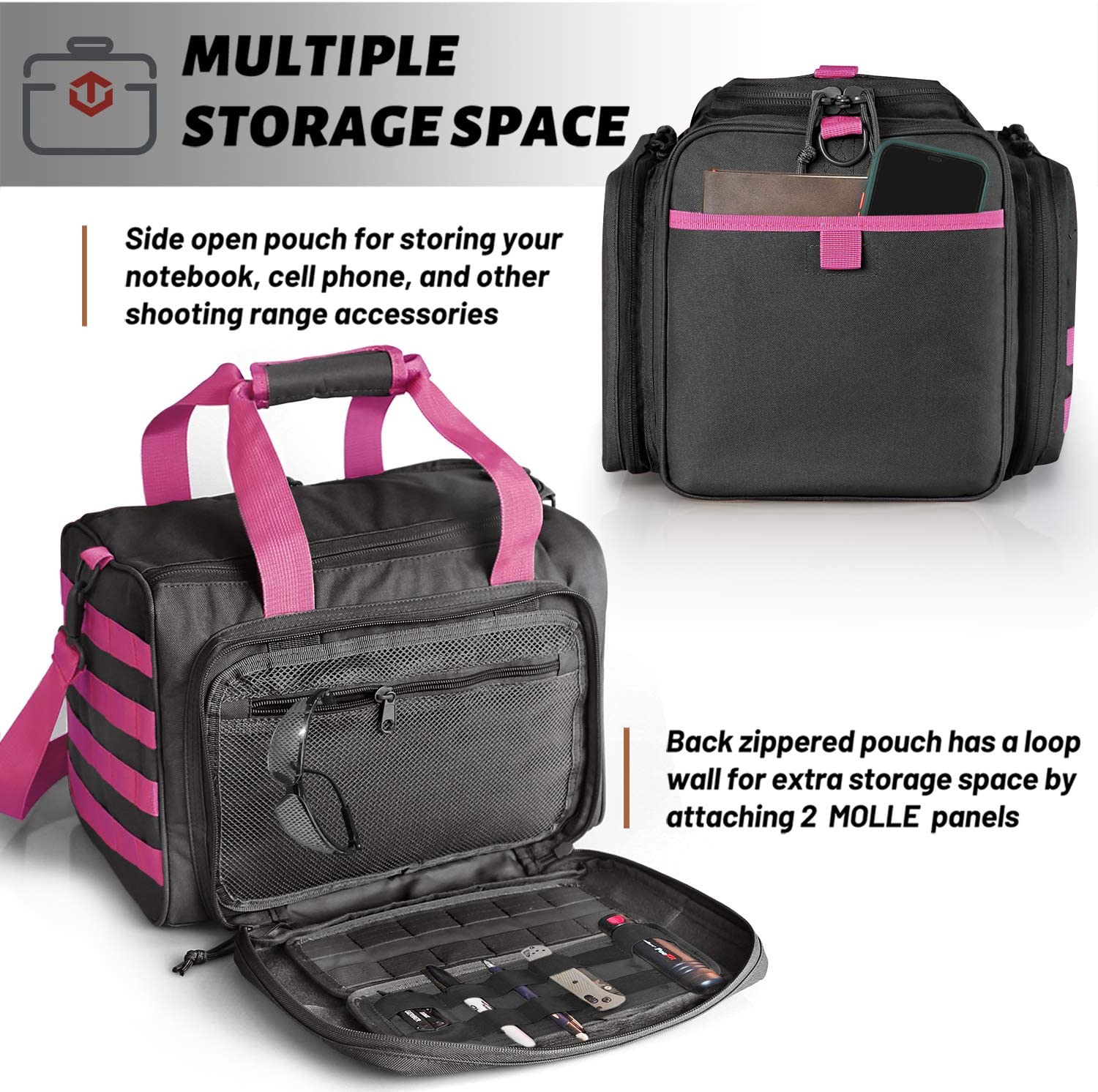 2-Pack  Tactical Shooting Range Bag Pack includes 1 PINK 1 RED 