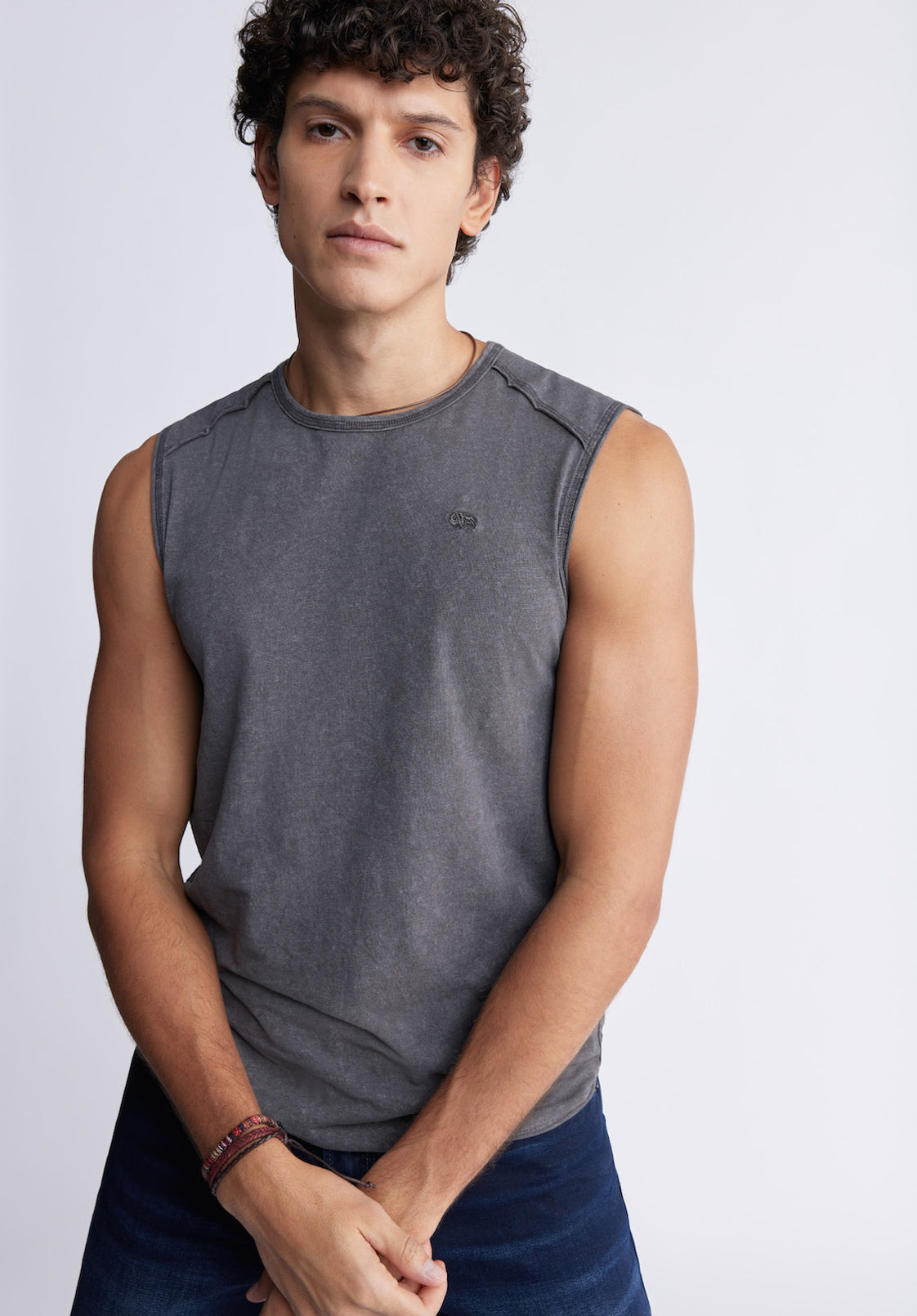 Karmola Men's Sleeveless Shirt in Charcoal Grey - BM24235