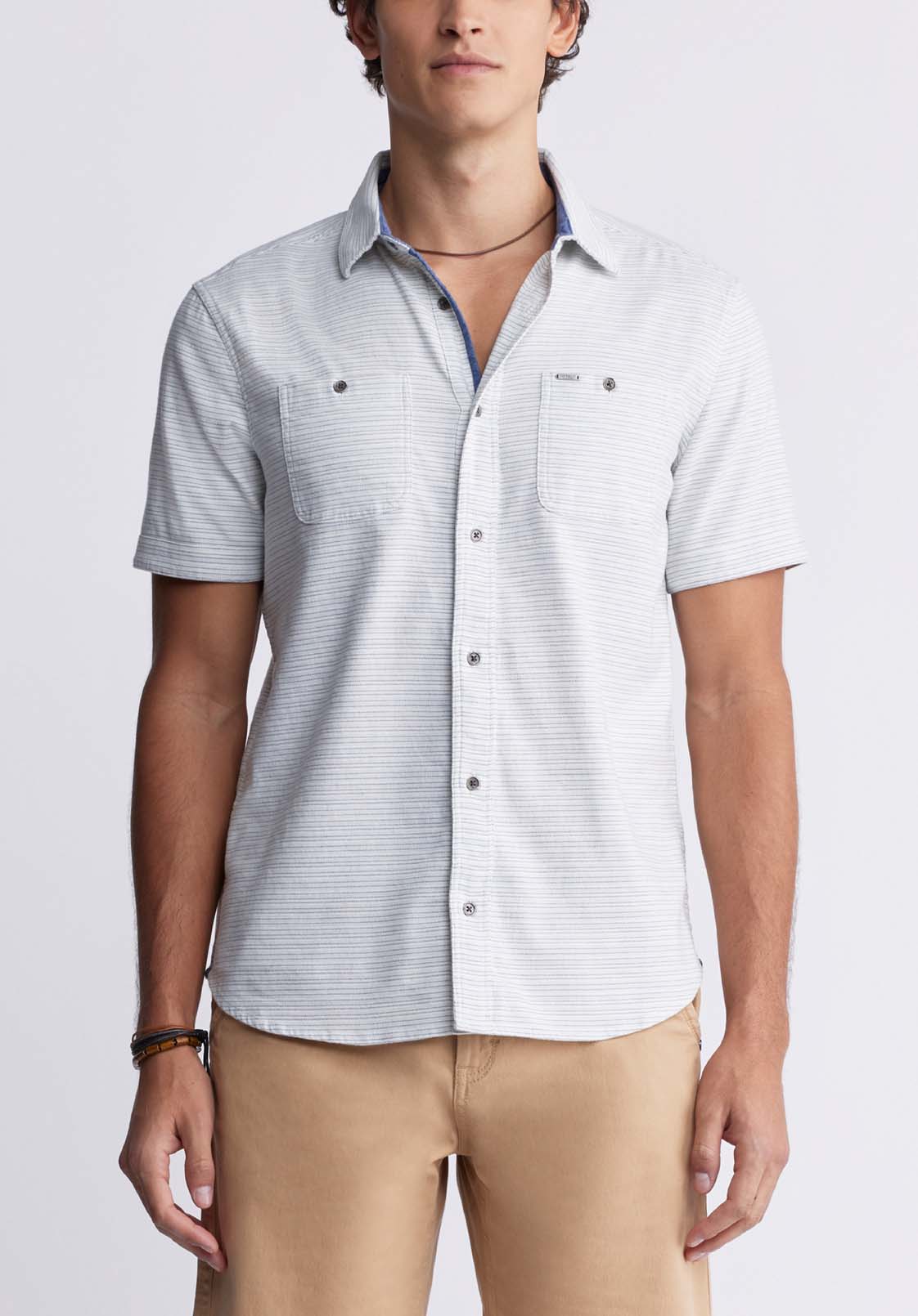 Sinyl Men’s Striped Short Sleeve Shirt in Mirage Blue - BM24284