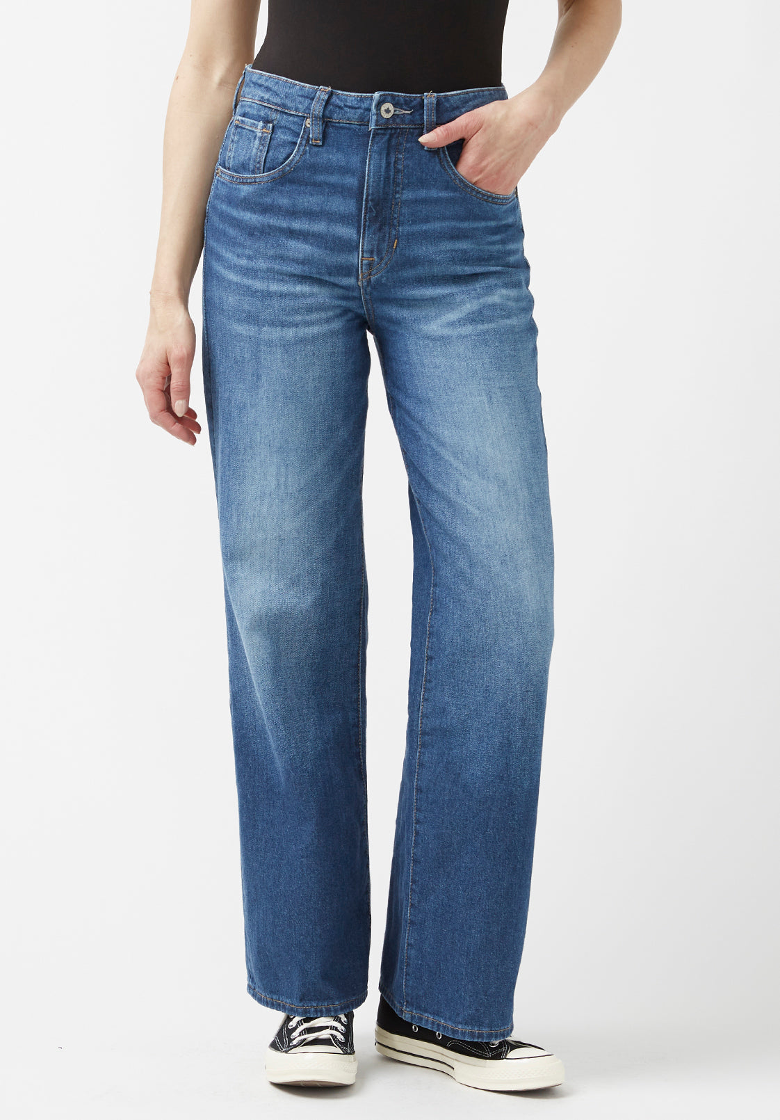 High Rise Wide Leg Addie Women's Jeans in Antique Sanded Blue - BL15817