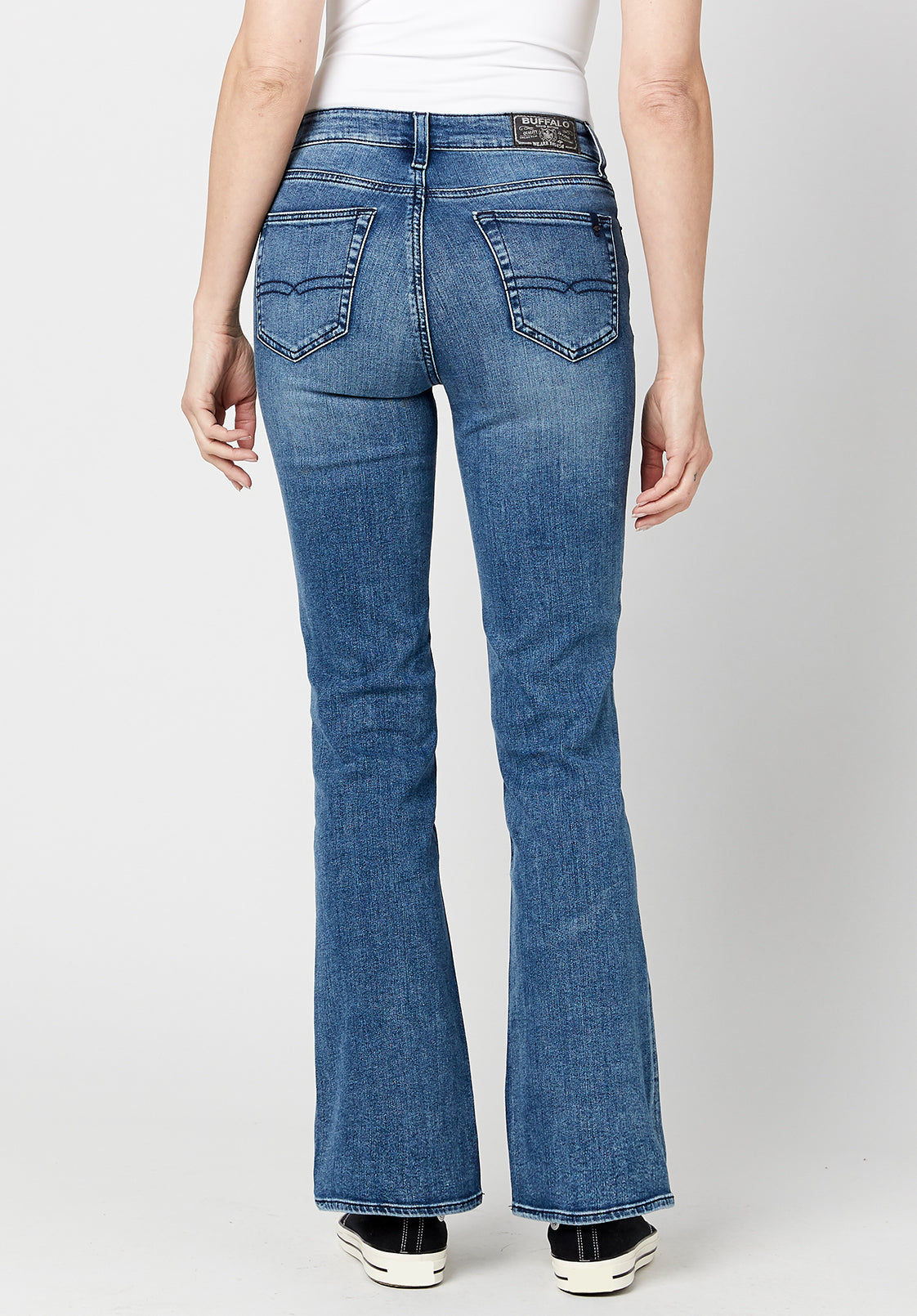 Mid Rise Bootcut Queen Women's Jeans in Whiskered and Sanded Blue - BL15831