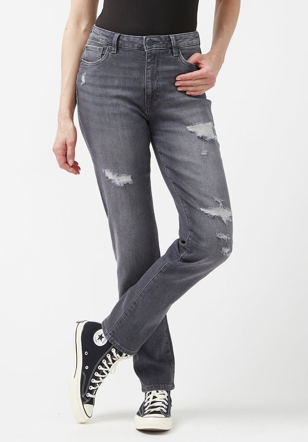 Ripped Black High Strech Slim Fit Jeans, Distressed Slant Pockets High *  Denim Pants, Women's Denim & Clothing