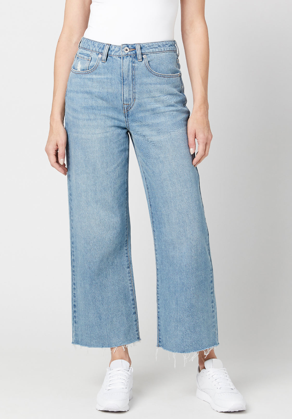 Wide Leg Addisson Women's Cropped Jeans in Antique Whiskered Light Blue - BL15859