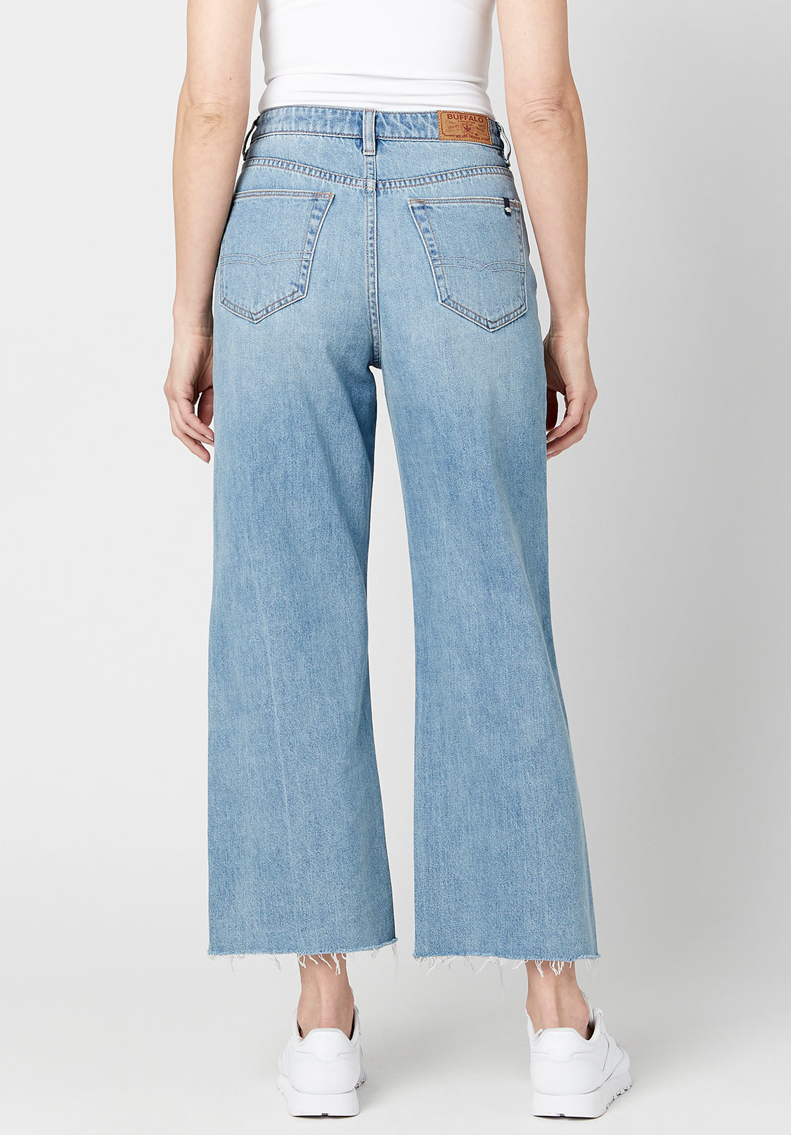 Wide Leg Addisson Women's Cropped Jeans in Antique Whiskered Light Blue - BL15859