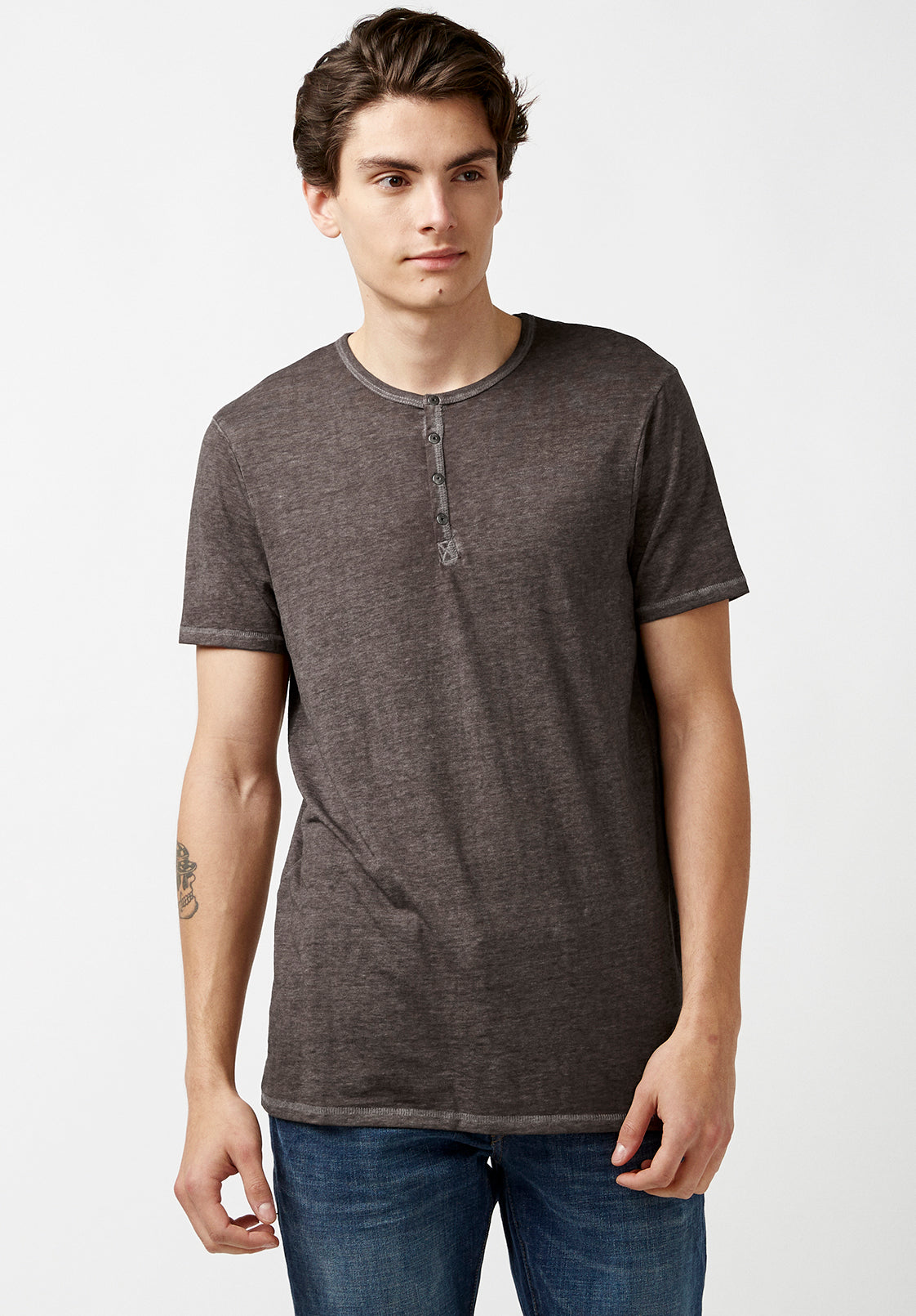 Kasum Buttoned Henley Men's T-Shirt in Dark Grey - BM21411