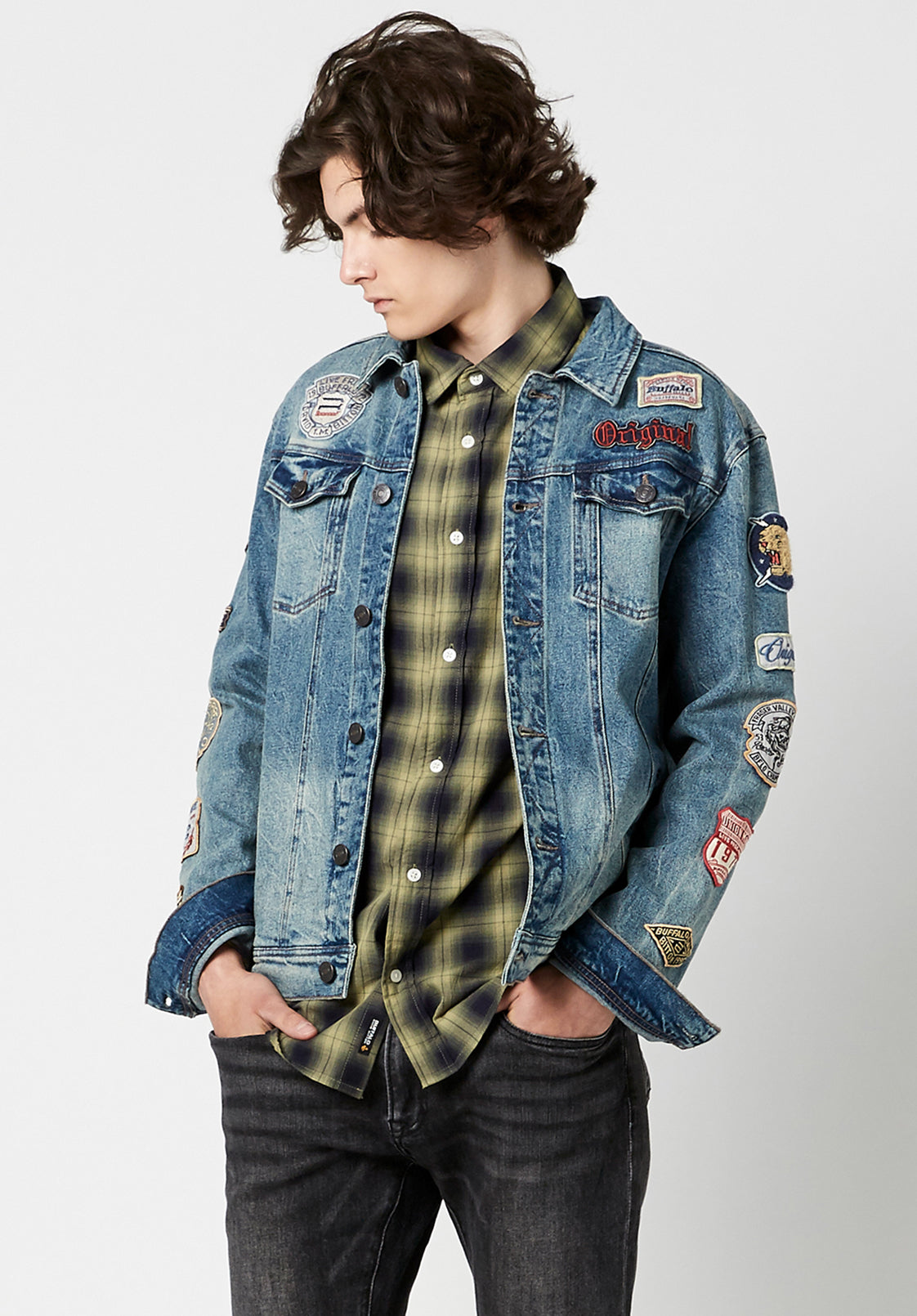 Joe Men's Patched Jean Jacket in Blue Vintage and Worn - BM22143