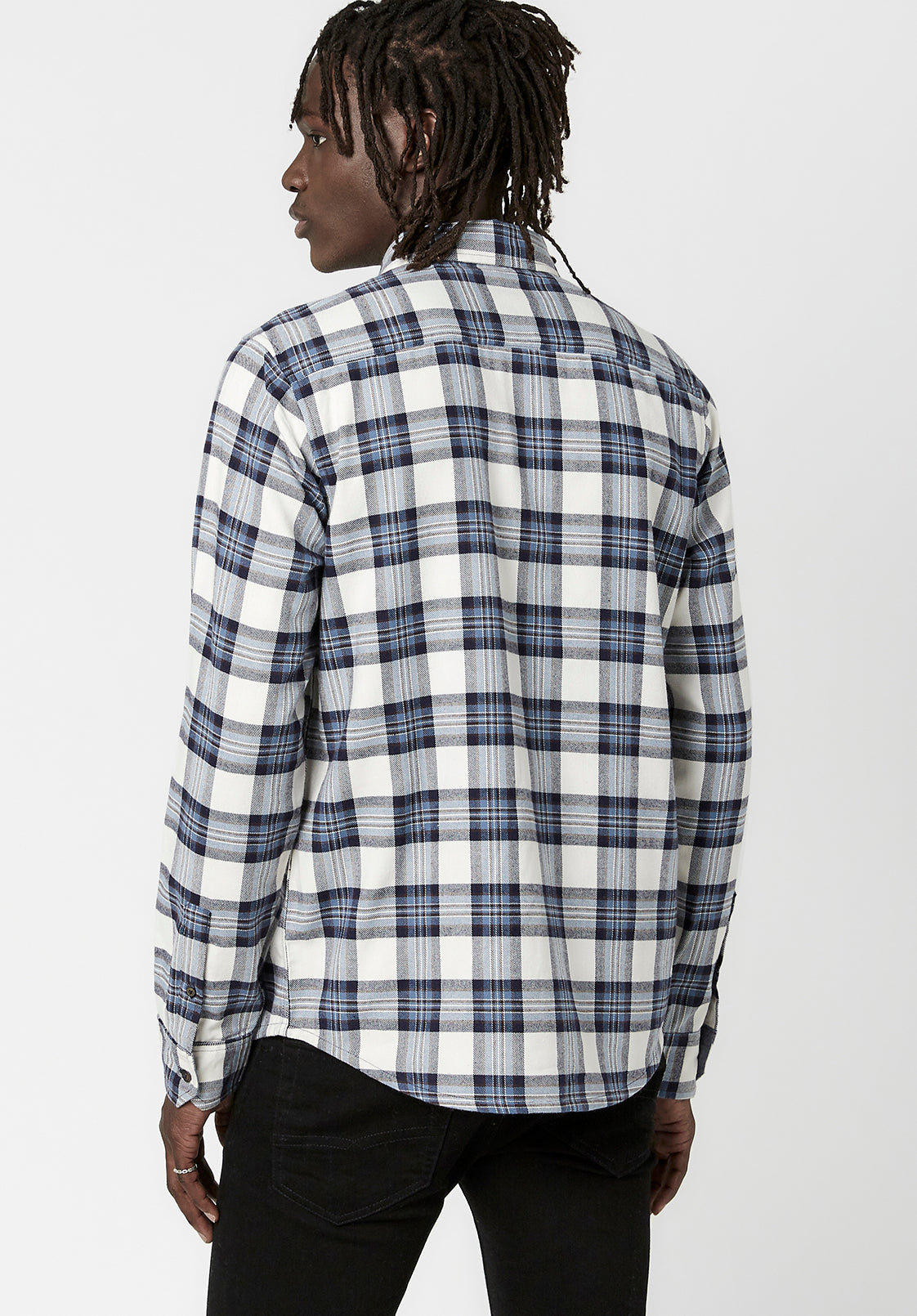 Solif Men's Long-Sleeve Twill Shirt in Blue White Plaid - BM23654